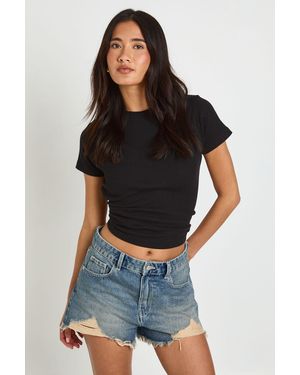 Boohoo High Waist Ripped Mom Shorts - Black