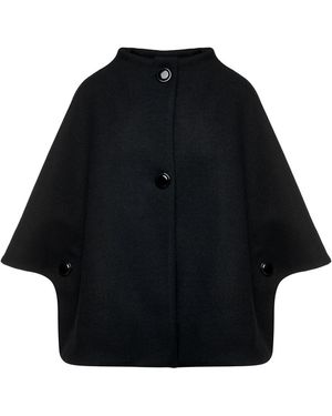 Conquista Faux Mouflon Cape With Buttons - Blue