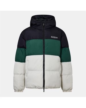 NY Concept Hooded Colour Block Patterned Puffer Jacket With Zipped Pocket - Green