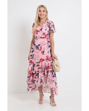 Wallis Petite Floral Ruffle Hem Midi Dress - Pink