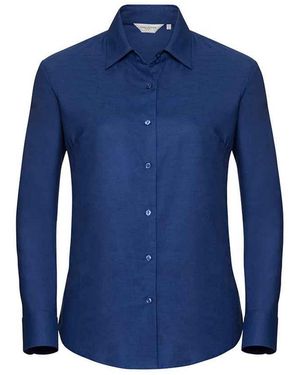 Russell Collection /Ladies Oxford Long-Sleeved Shirt (Bright Royal) - Blue