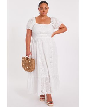 Quiz Curve Embroidered Midi Dress Cotton - White