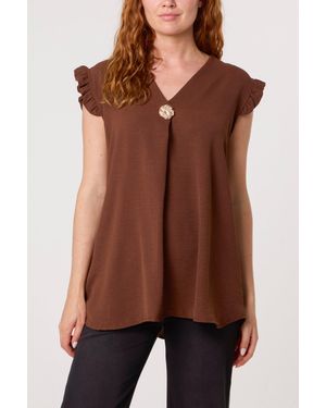 Blue Vanilla Button Detail Frill Top - Brown