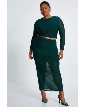 Quiz Curve Bottle Mesh Midaxi Skirt - Green