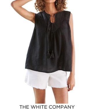 The White Company Linen Notch Neck Sleeveless Top - Black