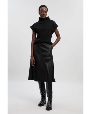 Karen Millen Faux Leather Belted Full Skirt - Black