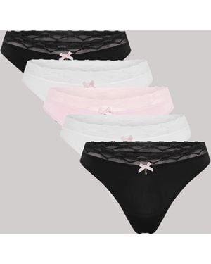 Elle Multi Pack (5) Lace Waist Thong - Black