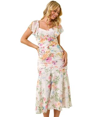 Roman Petite Floral Tiered Dress - White