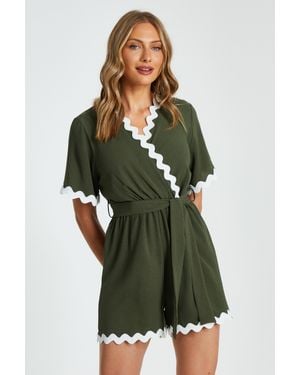 Quiz Wavy Trim Playsuit - Green