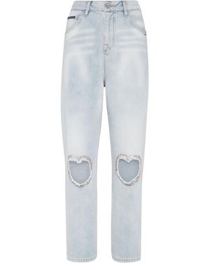 Philipp Plein Denim Broek Met Loose Fit Heart - Blauw