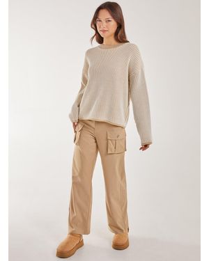 Pink Vanilla Oversized Pocket Wide Leg Cargo Trousers - Natural