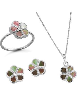 Orphelia 'Daisy' 925 Sterling Set: Necklace + Earrings + Ring - Metallic