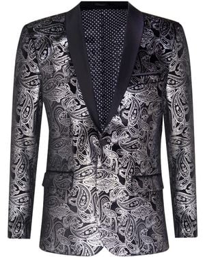 TruClothing Classic Paisley Velvet Tuxedo Dinner Jacket Tailored Blazer - Black