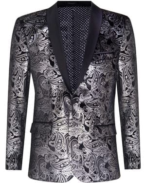 TruClothing Klassieke Zilveren Paisley Zwart Fluwelen Smoking Dinerjas Op Maat Gemaakte Blazer - Blauw
