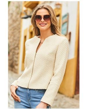 Sosandar Cream Boucle Luxe Collarless Jacket - Metallic