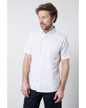 MAINE Short Sleeve Linen Blend Shirt Cotton - White