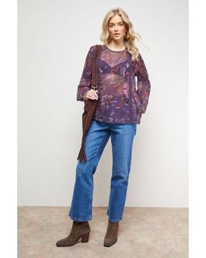 Oasis Printed Lace Detail Dobby Chiffon Blouse - Blue