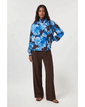 Karen Millen Viscose Woven Stripe Contrast Floral Blouse - Blue