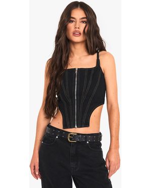 Boohoo Contrast Stitch Corset - Black
