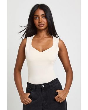 Boohoo Premium Washed Sweetheart Neckline Bodysuit - White