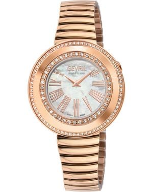 Gevril Gandria Swiss Diamond Watch, 316L Ss/Iprg Case, Mop Dial, Rg Bracelet - Metallic