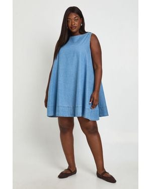 Boohoo Plus Chambray Racer Swing Dress - Blue