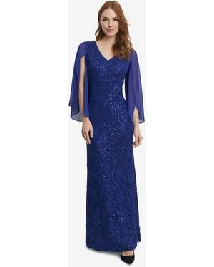 Gina Bacconi Claudine Long Fit And Flare Lace Dress With V-Neckline - Blue