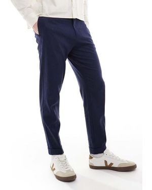 ASOS Smart Tapered Fit Linen Blend Trousers - Blue