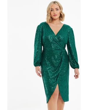 Quiz Curve Bottle Sequin Midi Dress - Green