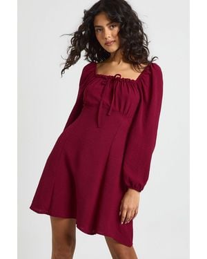 Boohoo Hammered Volume Sleeve Milkmaid Mini Dress