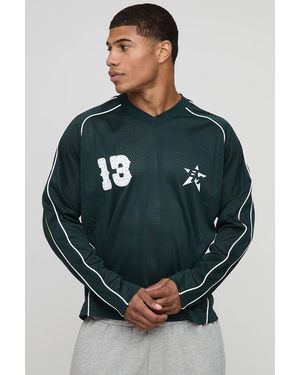 BoohooMAN Oversized Boxy Airtex 13 Printed Long Sleeve Sports Top - Grey