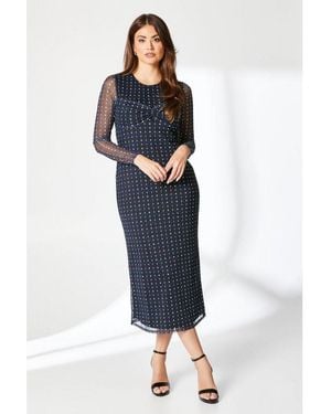 PRINCIPLES Check Print Twist Detail Mesh Midi Dress - Blue