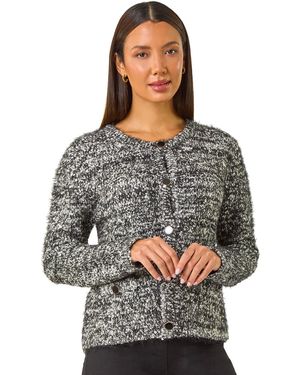 Roman Fluffy Buttoned Knit Cardigan - Grey