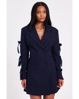 Quiz Bow Sleeve Blazer Dress - Blue