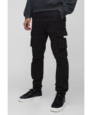 BoohooMAN Slim Elasticated Woven Cargo Trousers - Black