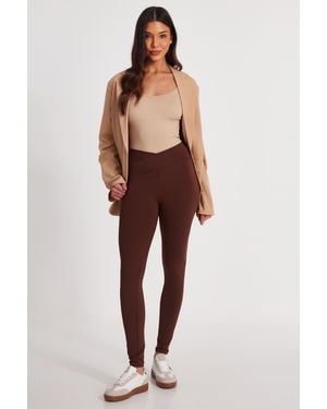 Quiz Crossover Waist Leggings - Brown