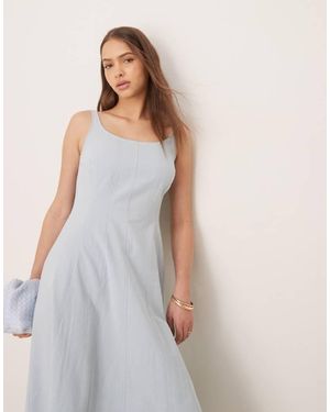 ASOS Square Neck Cotton Linen Maxi Dress With Seam Detail - White