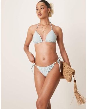 Abercrombie & Fitch Swim Tie Side Bikini Bottom With Bead Detail Co-Ord - Natural