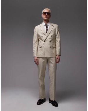 TOPMAN Straight Linen Blend Suit Trousers - Grey