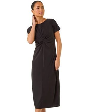 Roman Petite Twist Front Stretch Midi Dress - Black