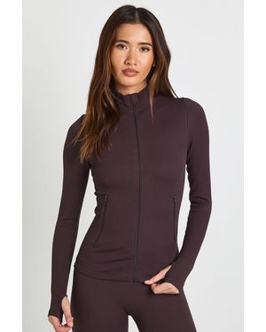Boohoo Contour Ribbed Zip Through Active Jacket - Purple