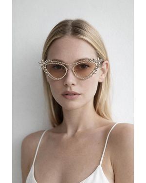 SVNX Diamante Cat Eye Sunglasses - Natural