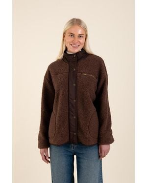 Harvey & Jones Borg Fleece Funnel Neck Jacket - Brown
