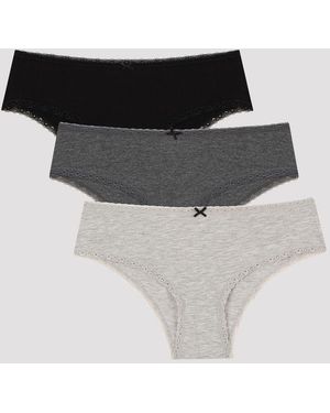 Penti 3-Pack Cotton Hipster Briefs With Lace - Black