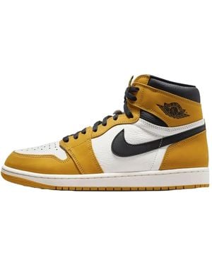 Nike Volwassen Adult Air Jordan 1 Leather High-Top Trainers /Zwart/Wit) - Metallic
