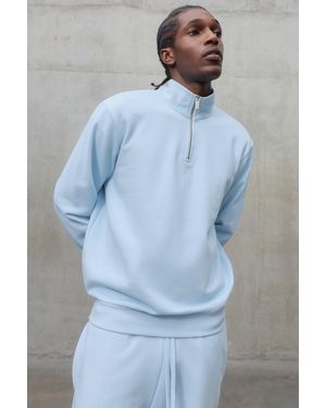 BoohooMAN Regular Fit Premium 480Gsm 1/4 Zip Funnel Neck Sweatshirt - Blue