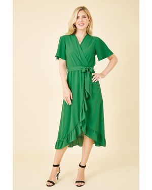 Mela London Wrap Over Frill Hem Dress - Green