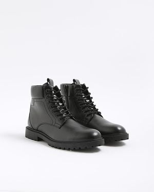 River Island Boots Padded Lace Up Pu - Black