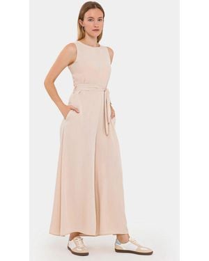 Hiccup Super Wide Leg Jumpsuit With Tie Waist - Natural