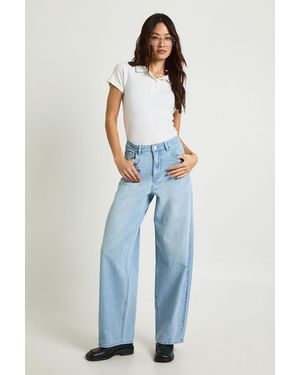 Boohoo Tall Mid Waist Twisted Seam Barrel Leg Jean - Blue